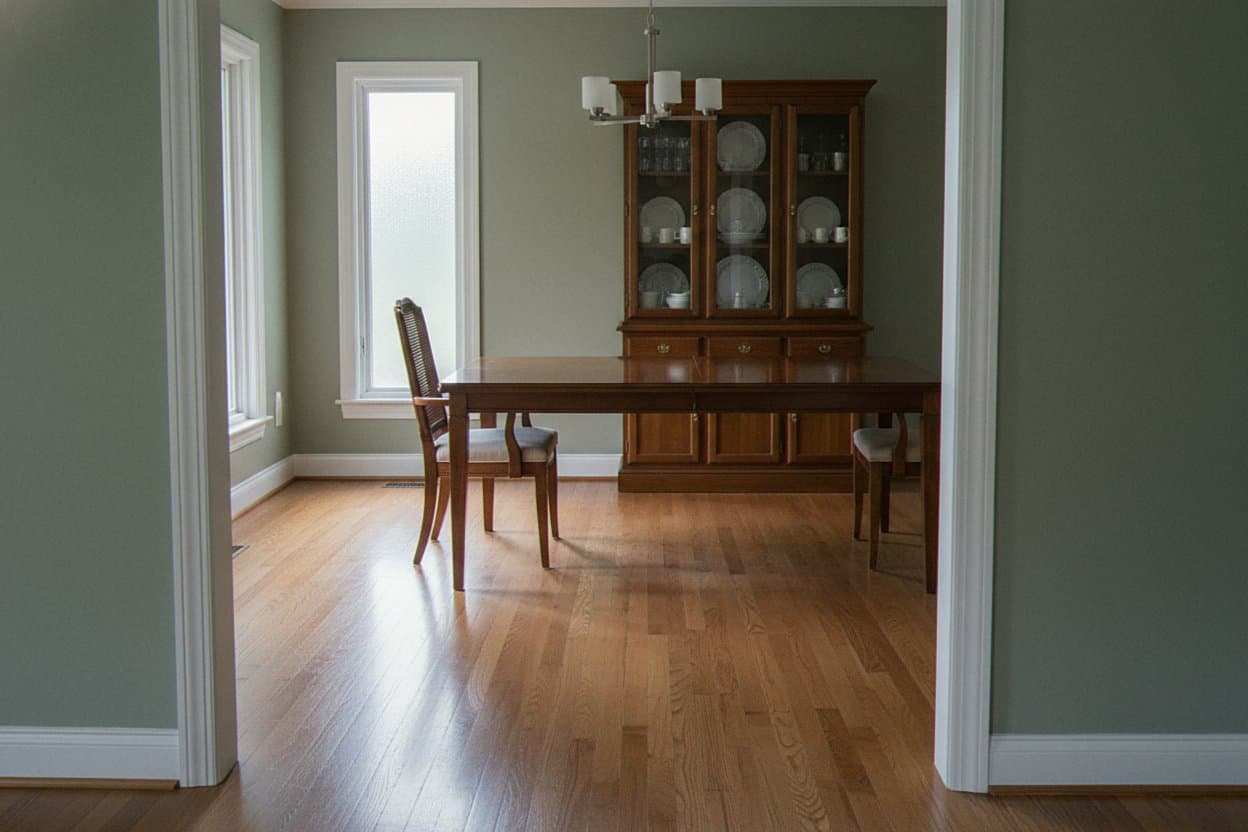 Refinished hardwood flooring restored to original condition